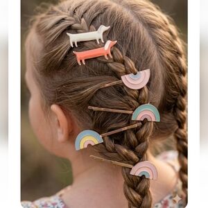 Meri Meri Sausage Dogs & Rainbows Hair Slides For Girls,6 Pcs.